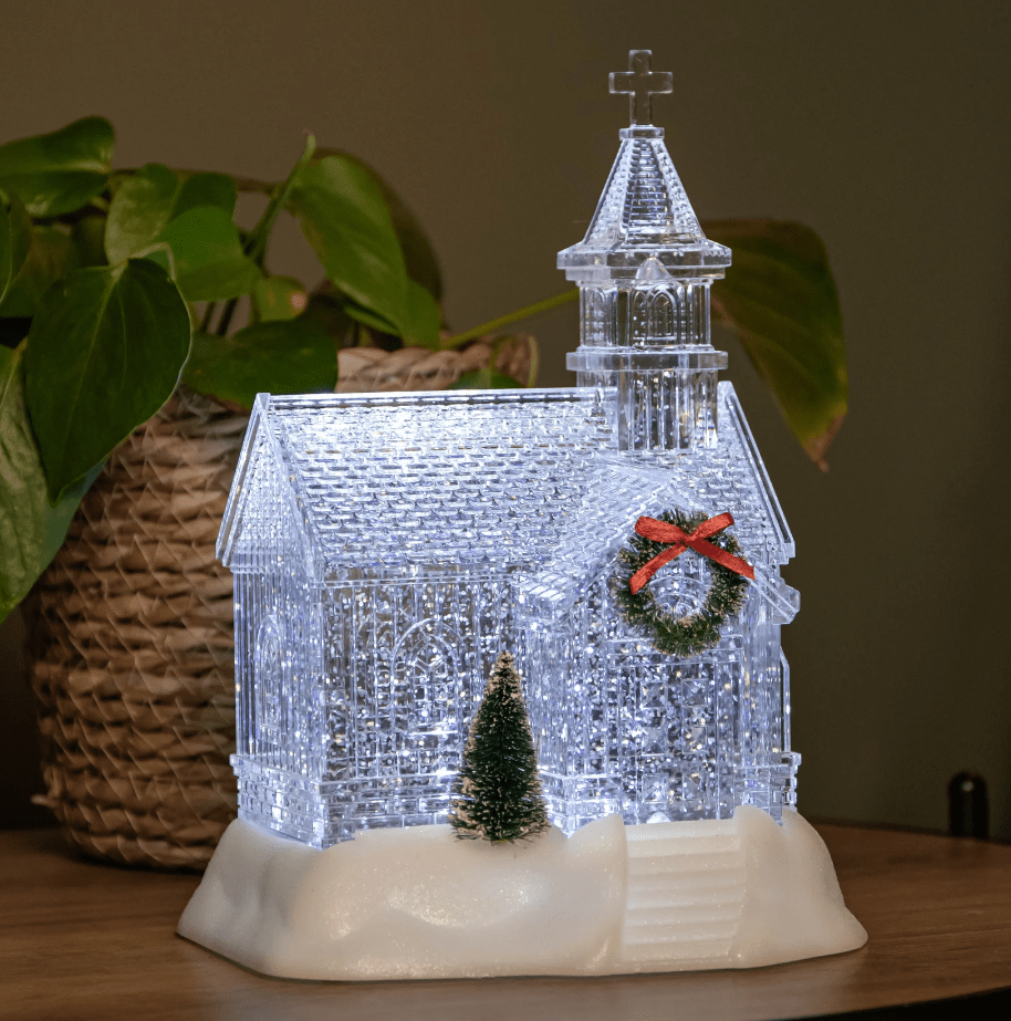 Festive Lanterns Christmas Festive 23cm Lit Swirling Glitter Church