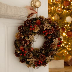 Festive Christmas Wreath Festive 36cm Red Berry and Gold Cone Wreath