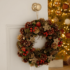 Festive Christmas Wreath Festive 36cm Red Berry and Gold Cone Wreath