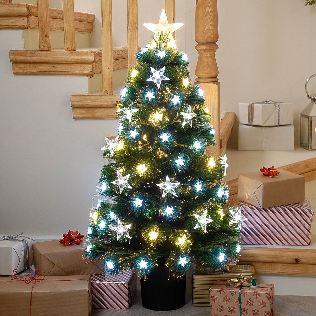 Festive 90cm White and Warm White fibre Optic Tree