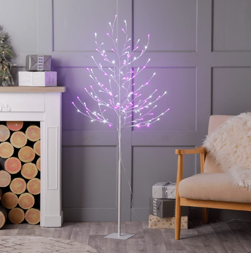 Festive Christmas Lit Decor Festive Glow-Worm LED Twig Tree Pink/White