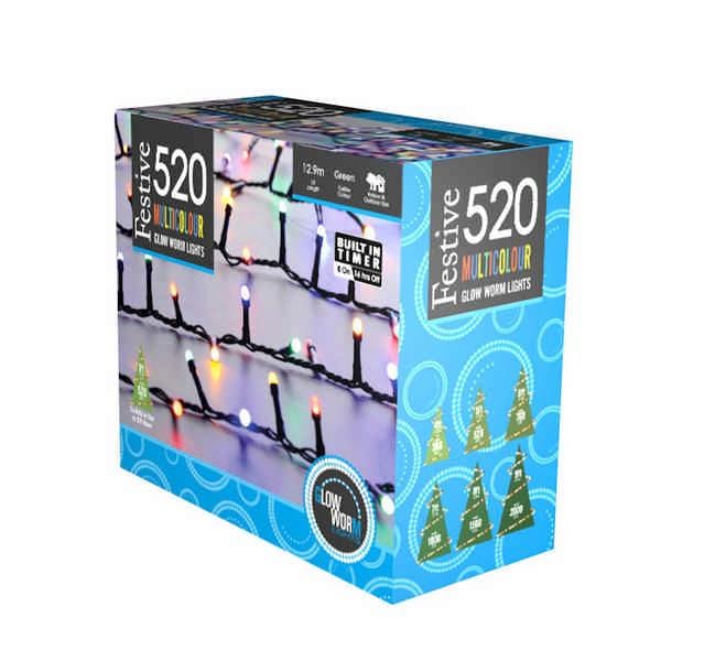 Festive Multicolour Glow Worm Lights 520L