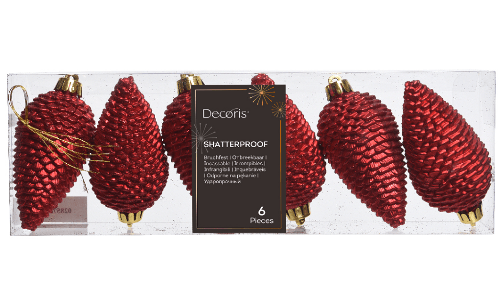 Kaemingk Baubles Kaemingk Pinecone Baubles Shatterproof Red 6pc