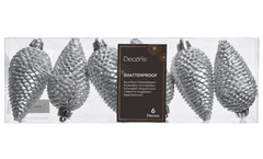 Kaemingk Baubles Kaemingk Pinecone Baubles Shatterproof Silver 6pc