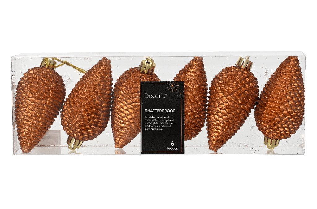 Kaemingk Pinecone Baubles Shatterproof Warm Cider 6pc