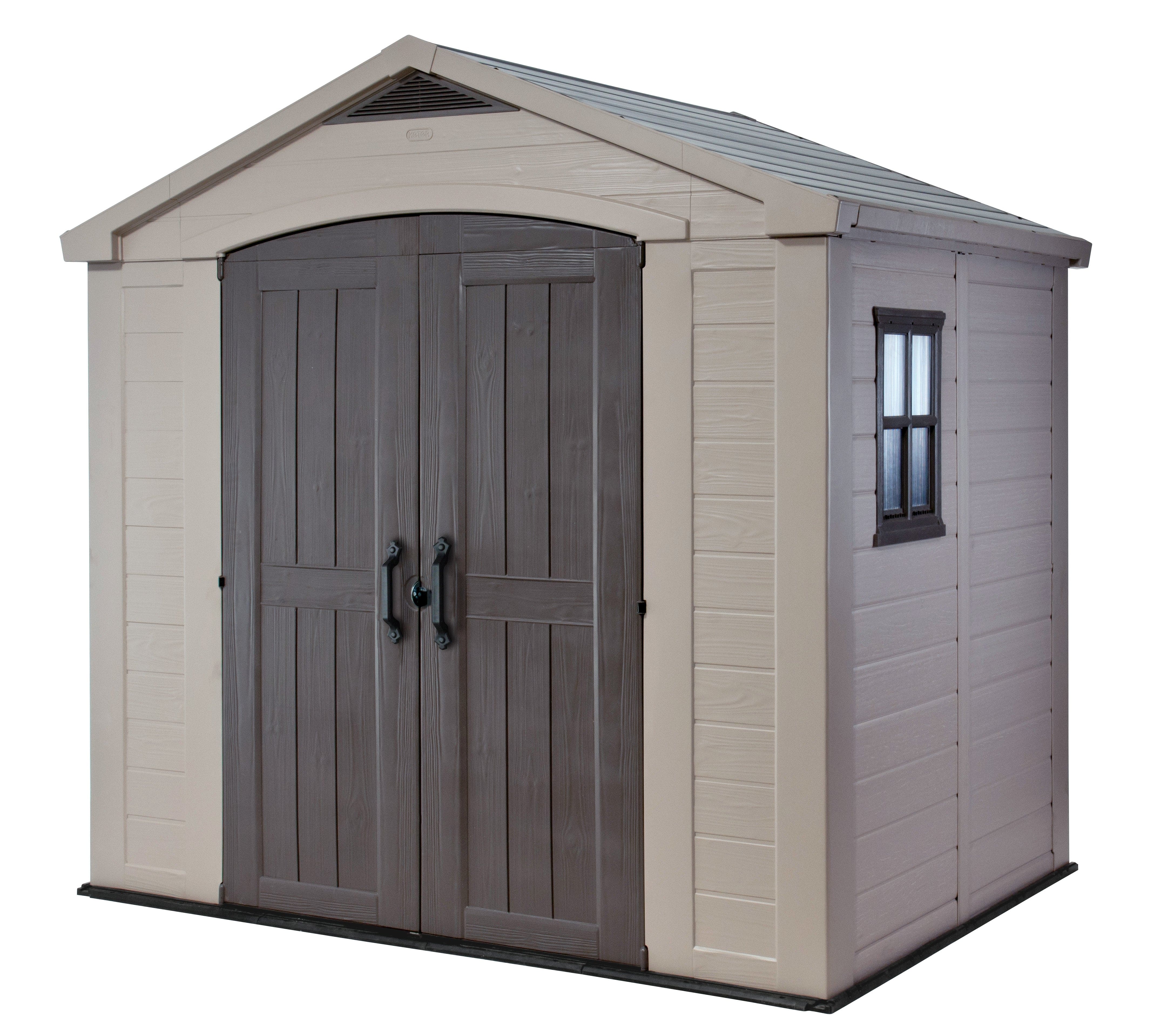 Keter Garden Sheds Keter Factor Outdoor Apex Garden Storage Shed, 8 x 6 feet - Beige