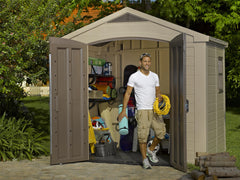 Keter Garden Sheds Keter Factor Outdoor Apex Garden Storage Shed, 8 x 6 feet - Beige