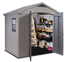 Keter Garden Sheds Keter Factor Outdoor Apex Garden Storage Shed, 8 x 6 feet - Beige