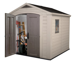 Keter Garden Sheds Keter Factor Outdoor Apex Garden Storage Shed, 8 x 8 feet - Beige