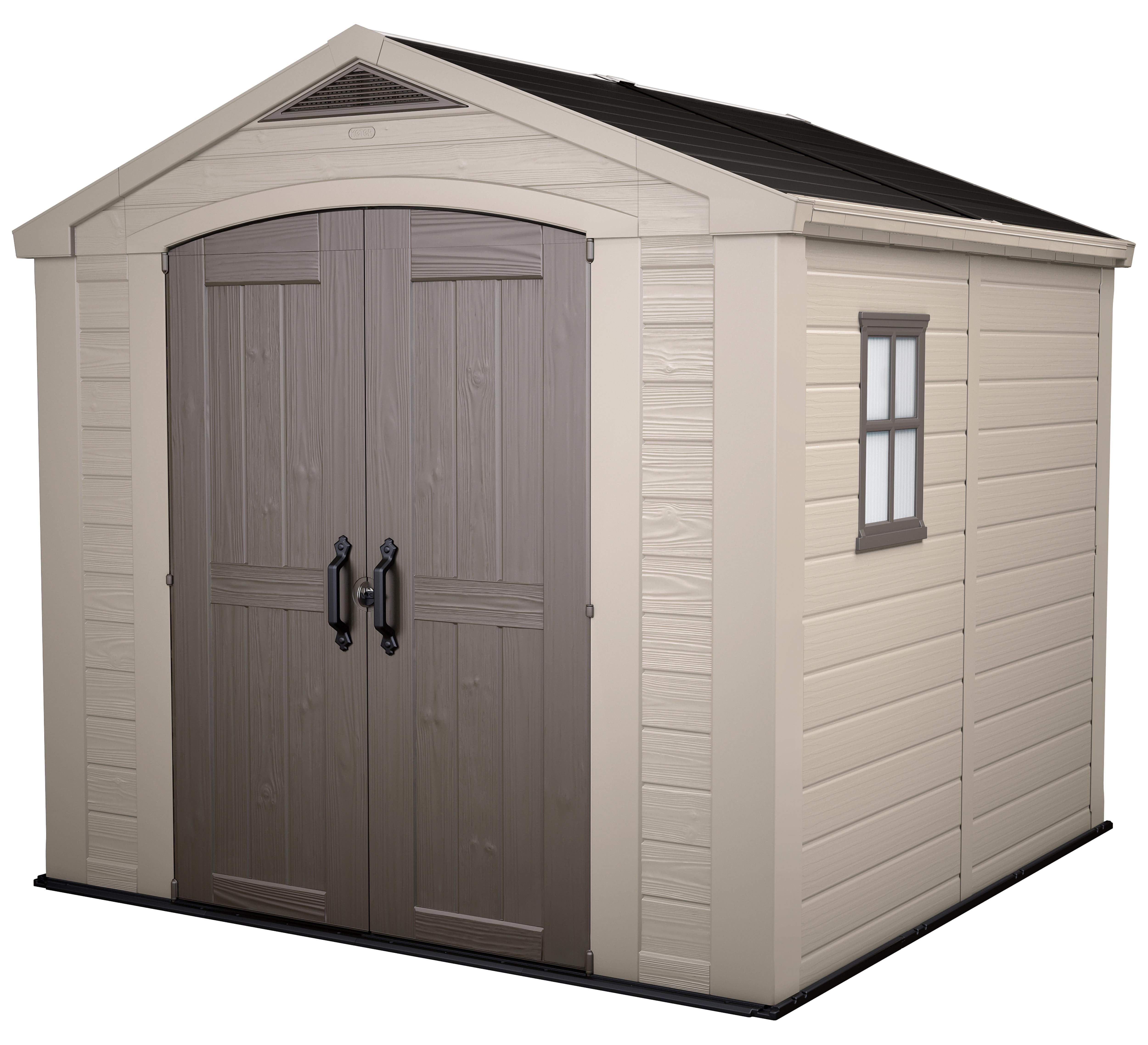 Keter Garden Sheds Keter Factor Outdoor Apex Garden Storage Shed, 8 x 8 feet - Beige