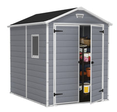 Keter Garden Sheds Keter Manor Outdoor Apex Garden Storage Shed, 6 x 8 feet - Grey