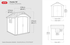 Keter Garden Sheds Keter Premier Outdoor Apex Garden Storage Shed, 7.5 x 7 feet - Grey