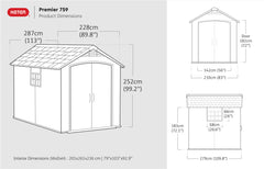 Keter Garden Sheds Keter Premier Outdoor Apex Garden Storage Shed, 7.5 x 9 feet - Grey