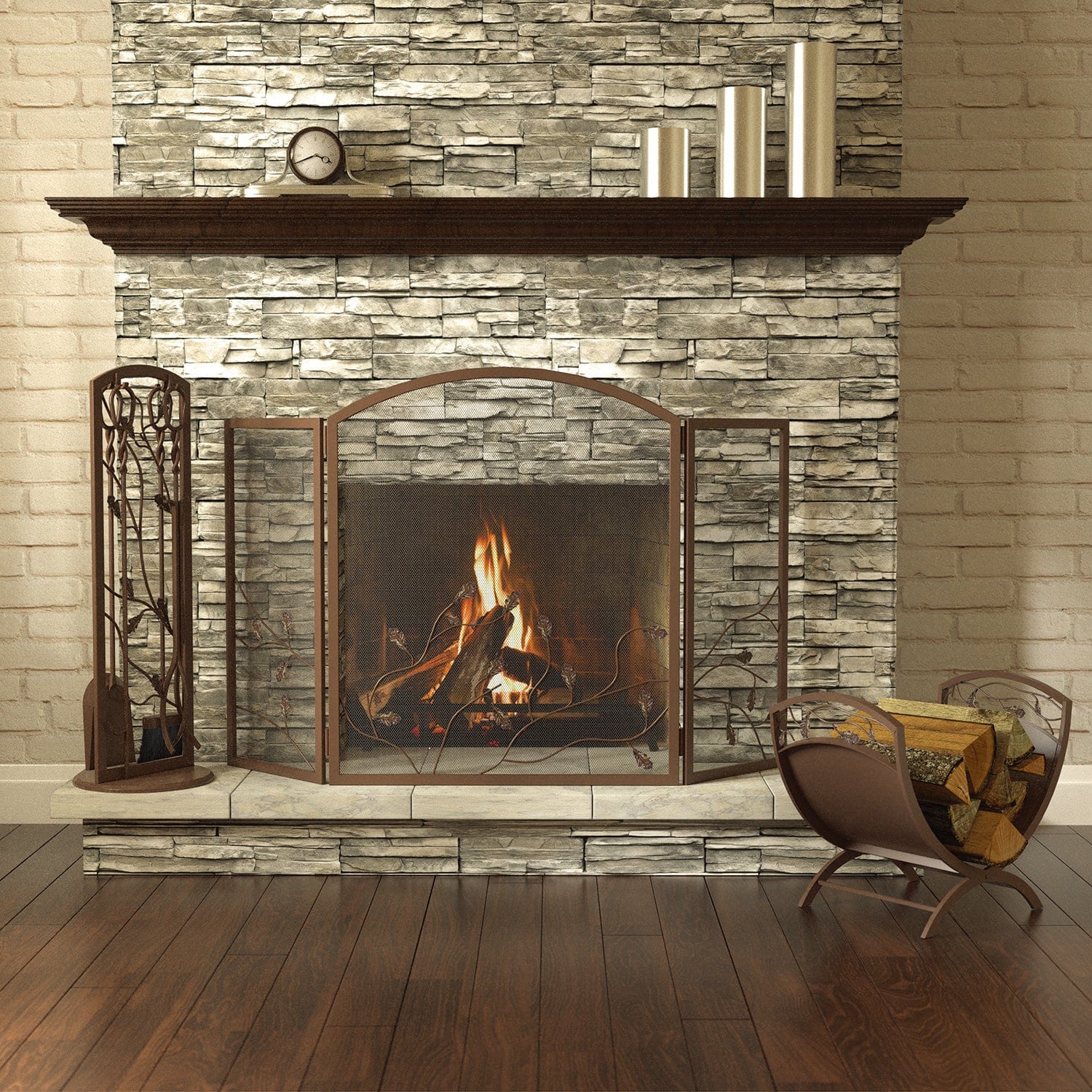 Panacea Open Hearth Oak Leaf Folding Log Bin Colonial Brown