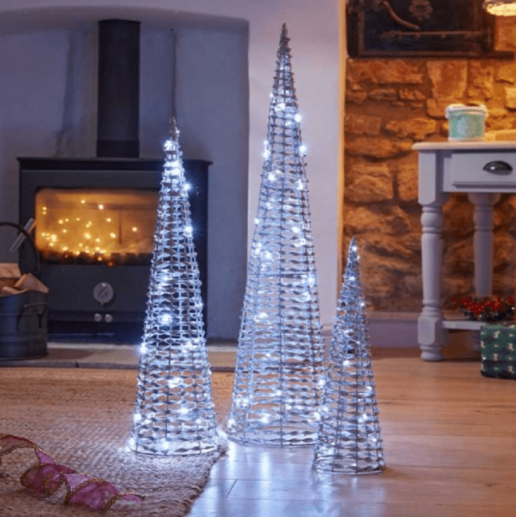 Three Kings Christmas Lit Decor Three Kings GlitterTwist LED Trees Silver 3pc