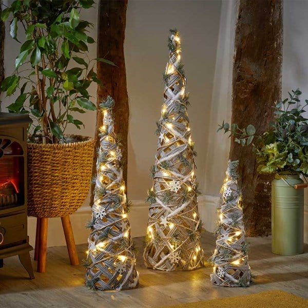 Three Kings LED Rattan Trees Three Kings Snow Tree LED Lit Rattan