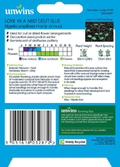 Unwins Seeds Unwins Love In A Mist Blue Seeds