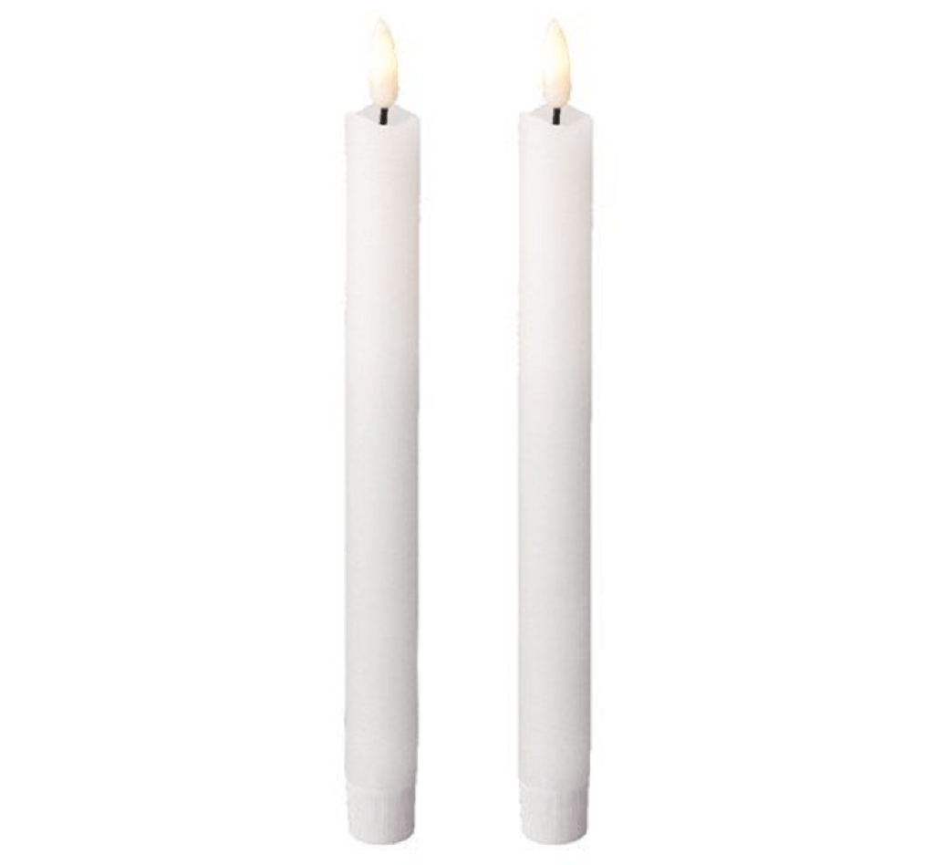 Lumineo LED Candle Lumineo LED Waxed Tapered White Dinner Candles 24cm Set of 2