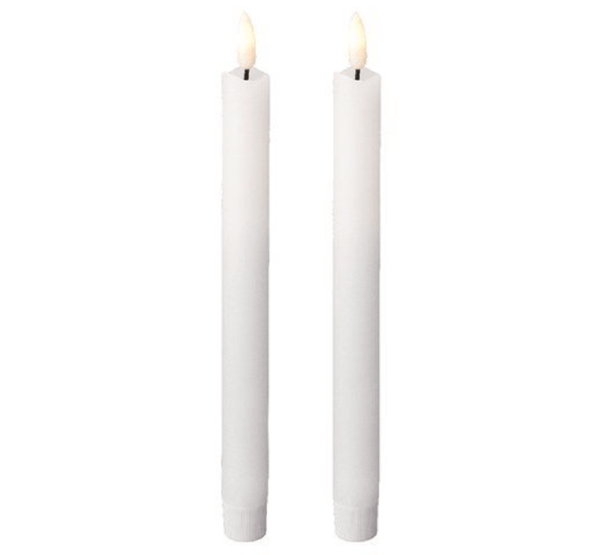 Lumineo LED Waxed Tapered White Dinner Candles 24cm Set of 2 – Trowell ...