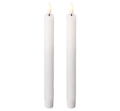 Lumineo LED Candle Lumineo LED Waxed Tapered White Dinner Candles 24cm Set of 2