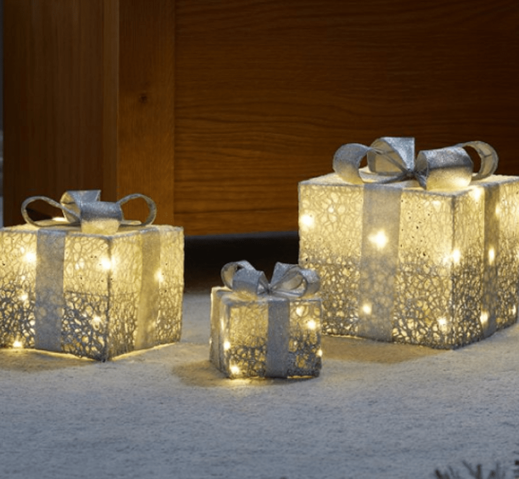 Three Kings Christmas Indoor Lights Three Kings Christmas Sparkly Faux Gift Box Lights 3pc Silver